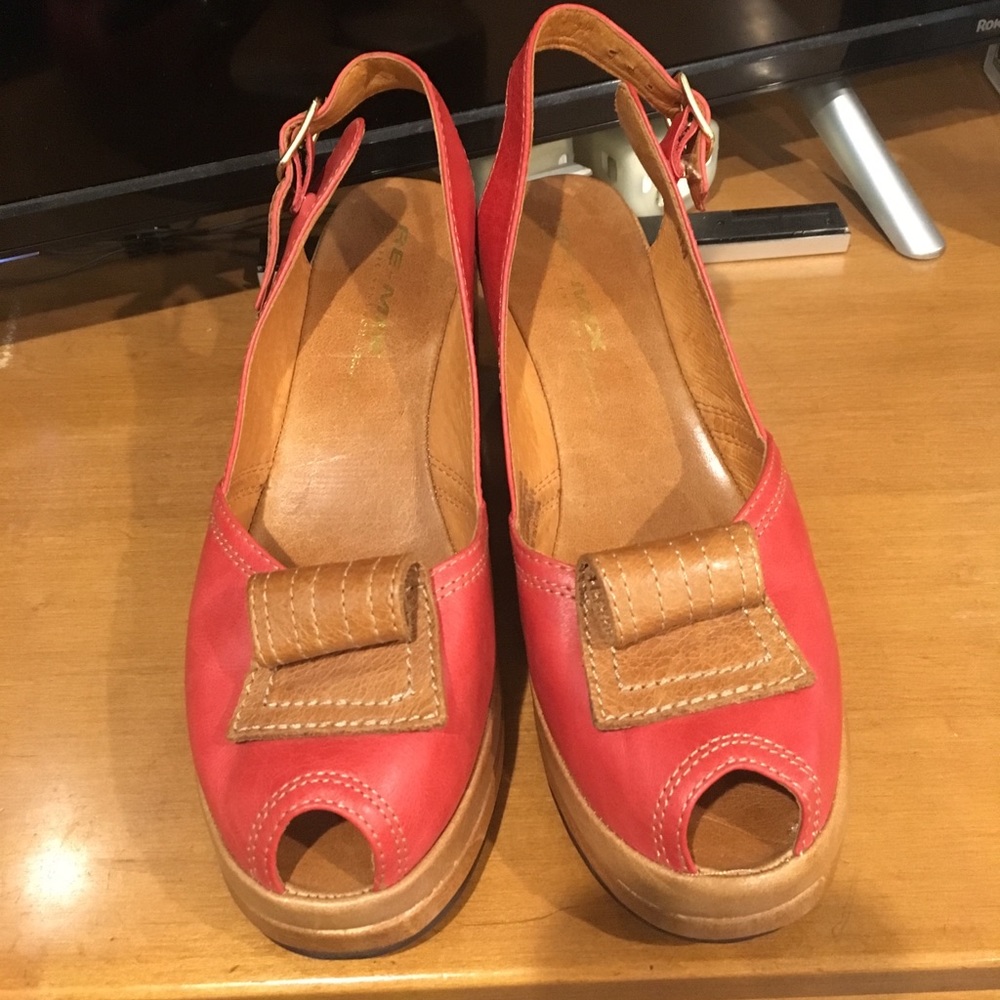 Remix Vintage Scroll peep toe wedge heels